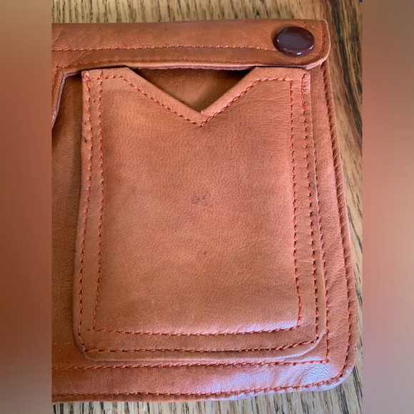 Leather purse, vintage 1970’s leather bag, boho hippie handbag wristlet - Picture 3 of 10